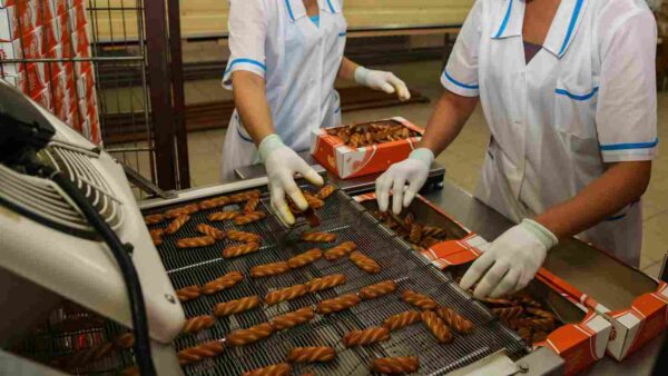 Packaging area in a food manufacturing plant.